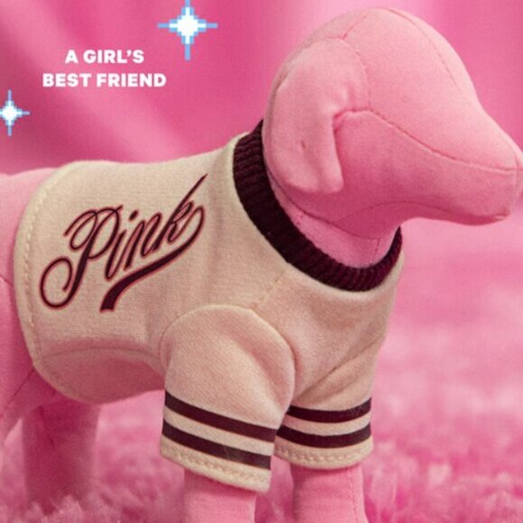 PINK Victoria's Secret Mini Plush Dog With Sweater & PINK Logo Accent - NWT - Picture 1 of 4
